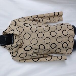 Gene Meyer Wool Blend Cowl Neck Sweater, Tan & Black, M, EUC, 18" PTP, 22" L